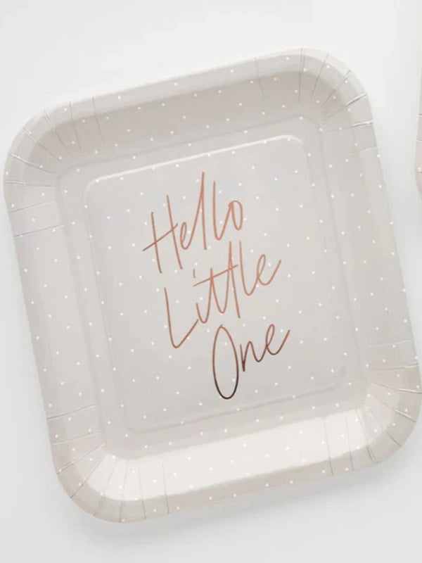 10 Hello Little One Rose Gold Foiled Baby Shower Paper Plates