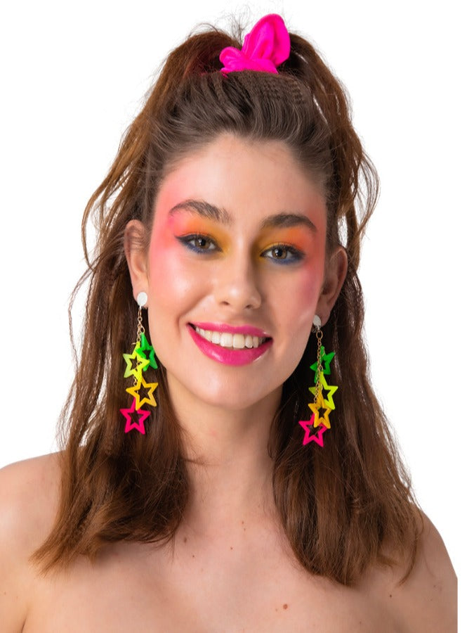 80 s Neon Clip On Star Earrings