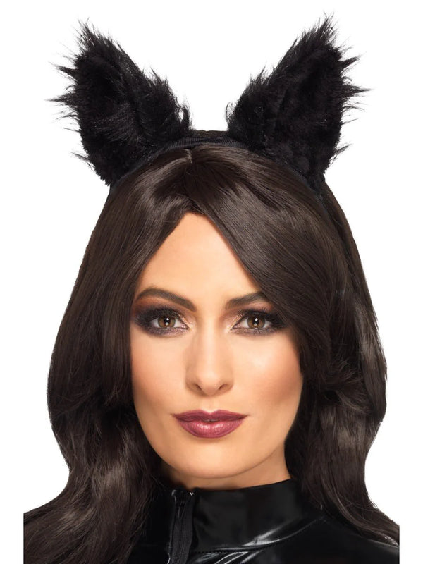 Long Pile Fur Cat Ears,  Black