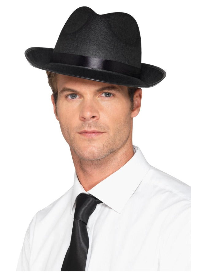 20s Wide Brim Fedora Hat, Black - Main Image