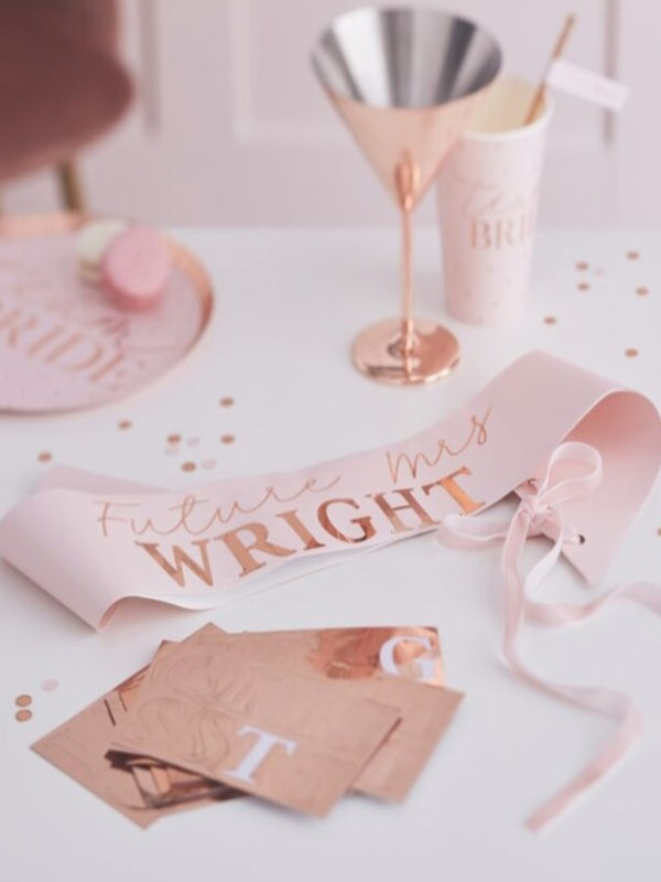 Personalised pink and Rose Gold text Hen Party Bride To Be Sash,with  15 sticker sheets