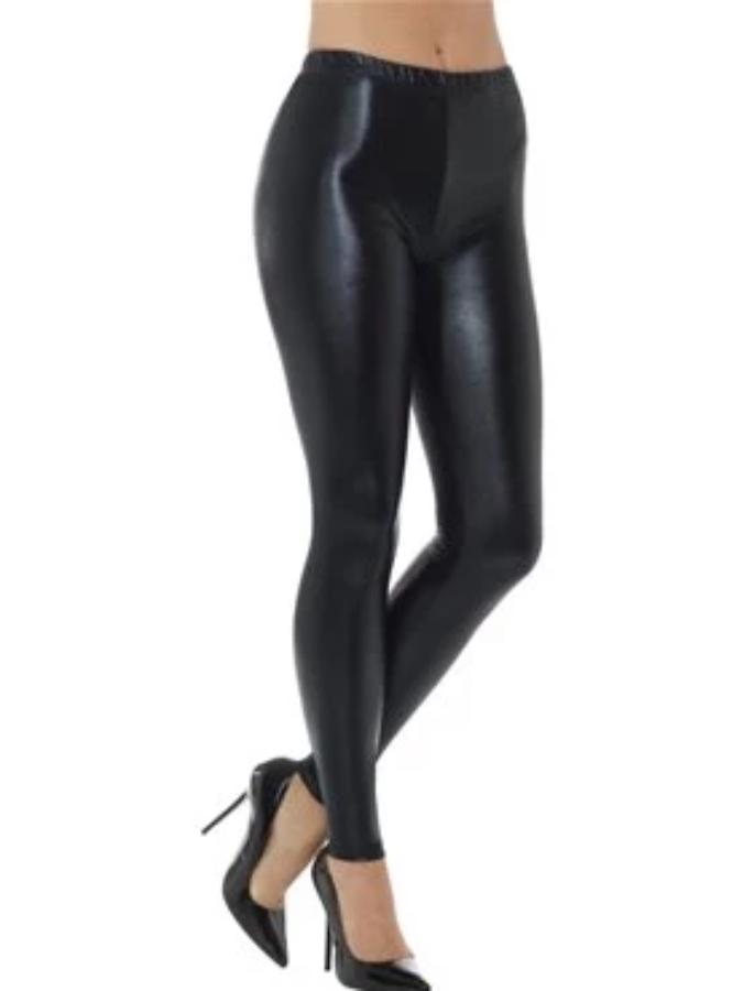 80 s Black Metallic Disco Leggings