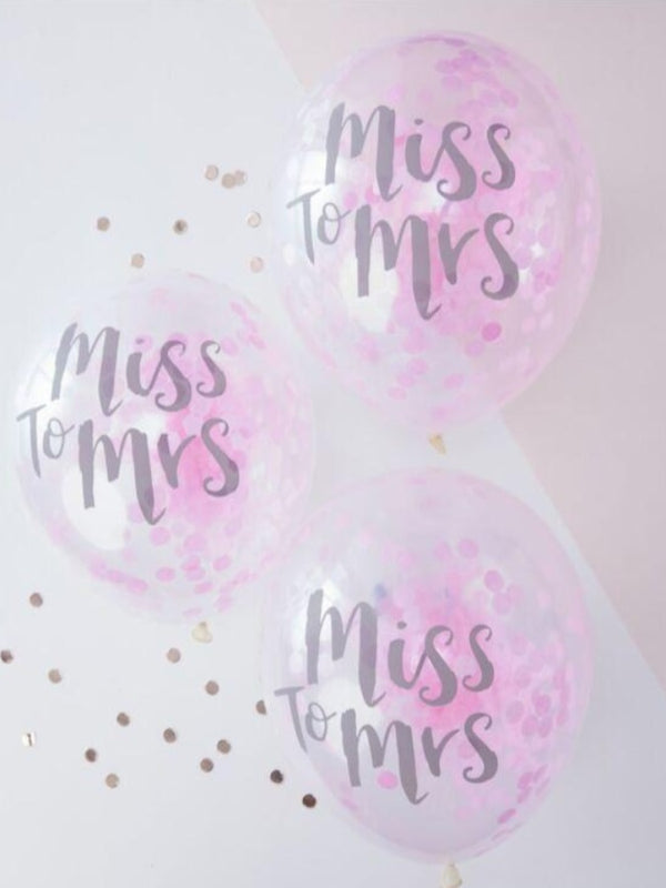 Miss to Mrs Printed Pink Confetti Balloons - Team Bride