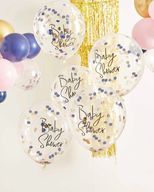 Navy Pink & Gold Confetti Baby Shower Balloons