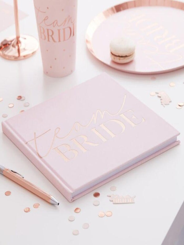 Pink Blush Velvet Team Bride Hen Party Guest Book with 32 blank pages