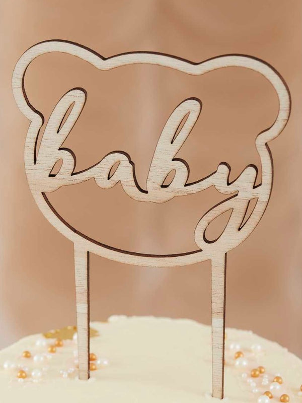 Wooden Teddy Bear Baby Shower Cake Topper