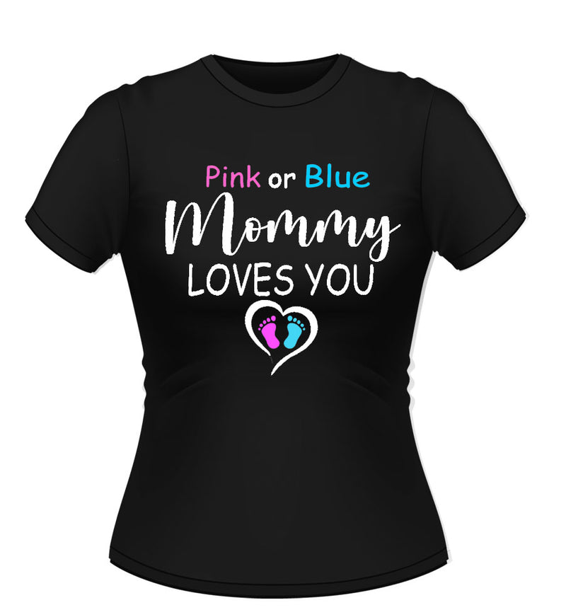 Baby shower 'Pink or Blue' Design Female Tshirts