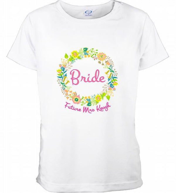 'Bride' Floral Design Personalised TShirt