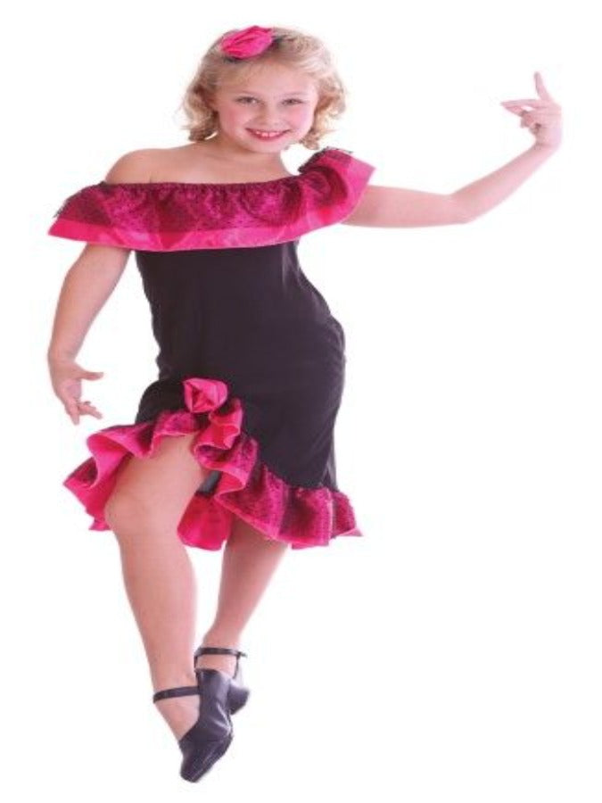 KIDS A-LINE GATHERED DRESS 4-10 FLAMENCO FLAMINGO