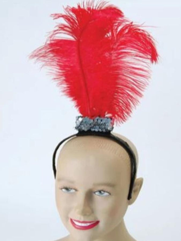 Headband Red Flapper 3 Feather