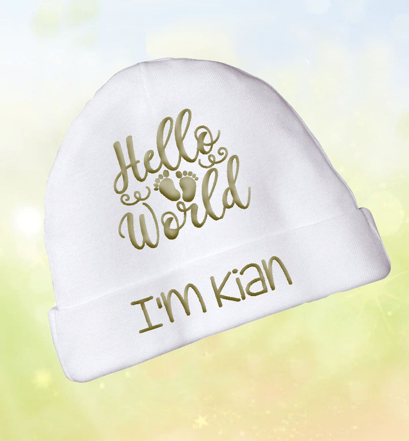 Personalised Newborn 'Hello World' Baby Hat