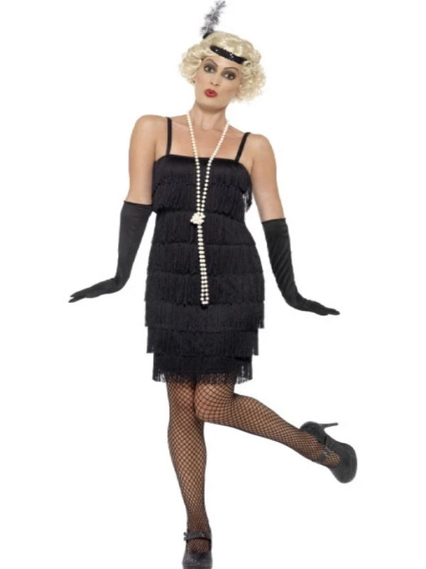 Ladies 20s Fringed Black Flapper Costume