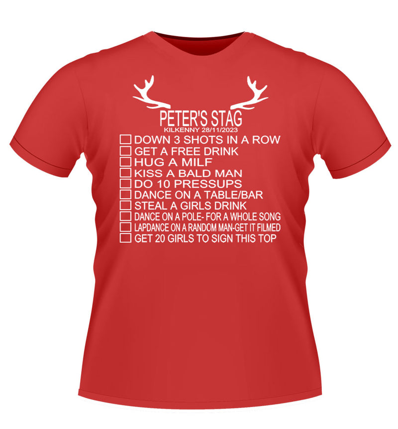 personalised 'DARE LIST' Stag Party T-shirt