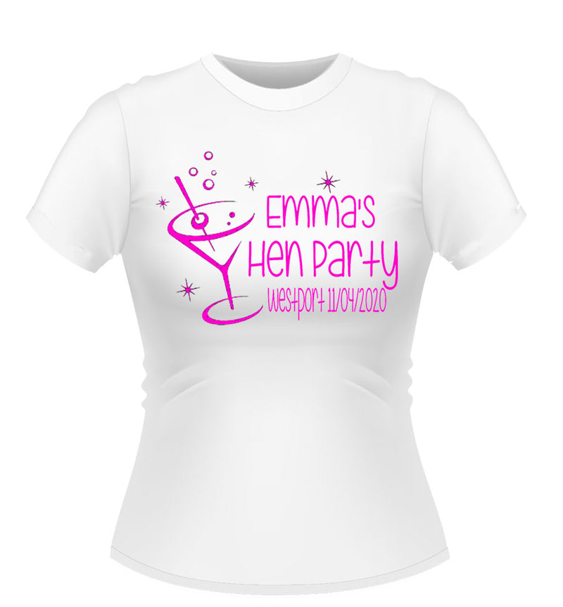 Cocktail 'Martini' Glass Personalised Hen Party Tshirt