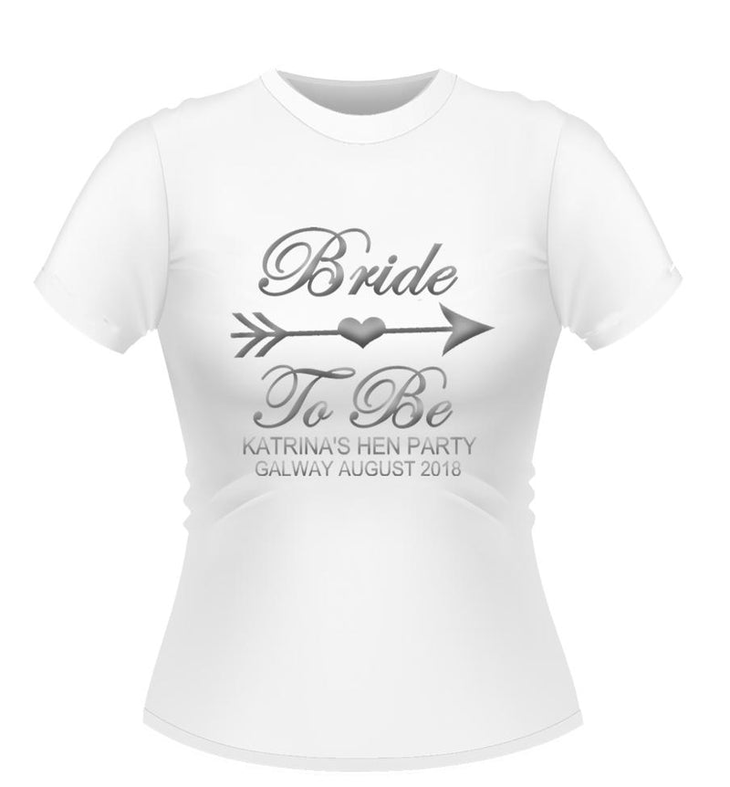 Personalised bride tribe design Bride to be White Hen party tshirt with silver text and graphic