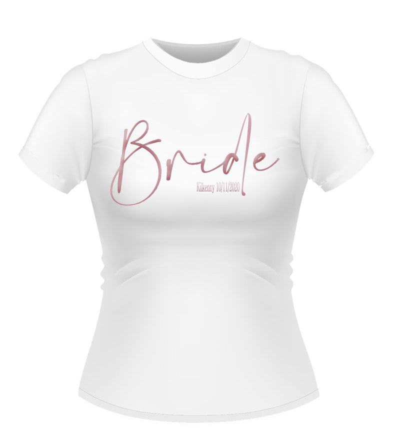 'Bride' Personalised Hen Party T-Shirt Script