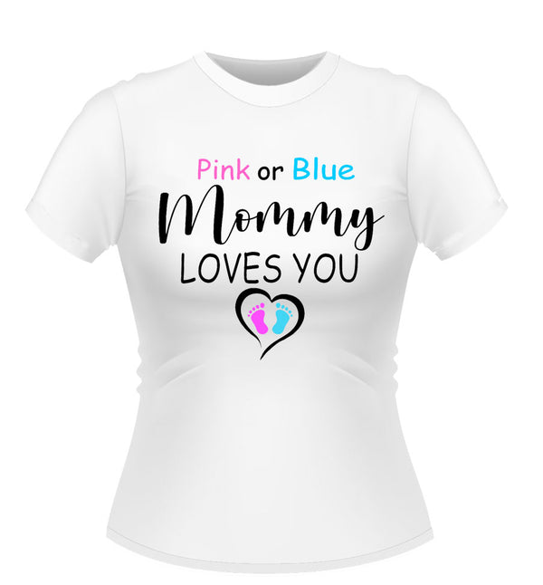 Baby shower 'Pink or Blue' Design Female Tshirts
