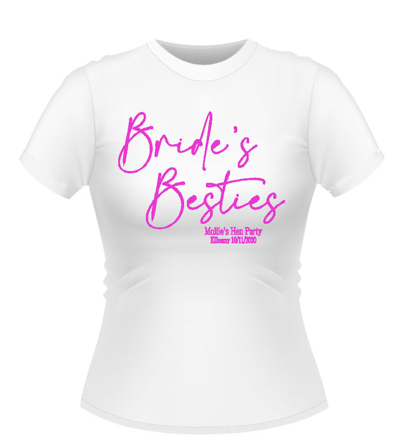 Bride's Besties Personalised Hen Party T-Shirt Script