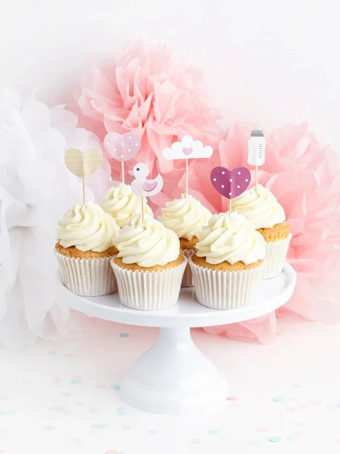 6 Assorted Pink Baby Shower Food Picks