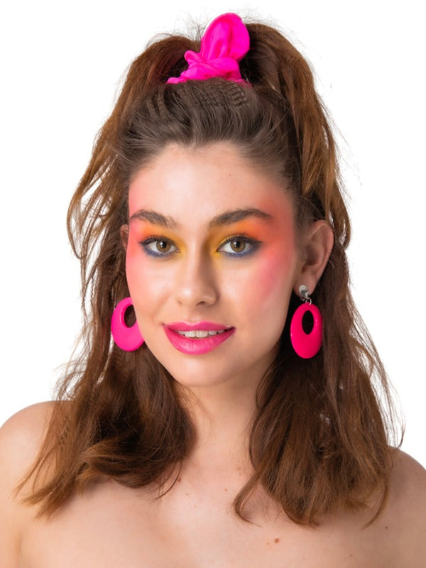 80's Disco Clip-On Earrings - Neon Pink