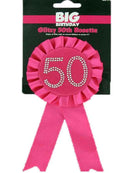 Hot Pink 50th Birthday Diamante Badge