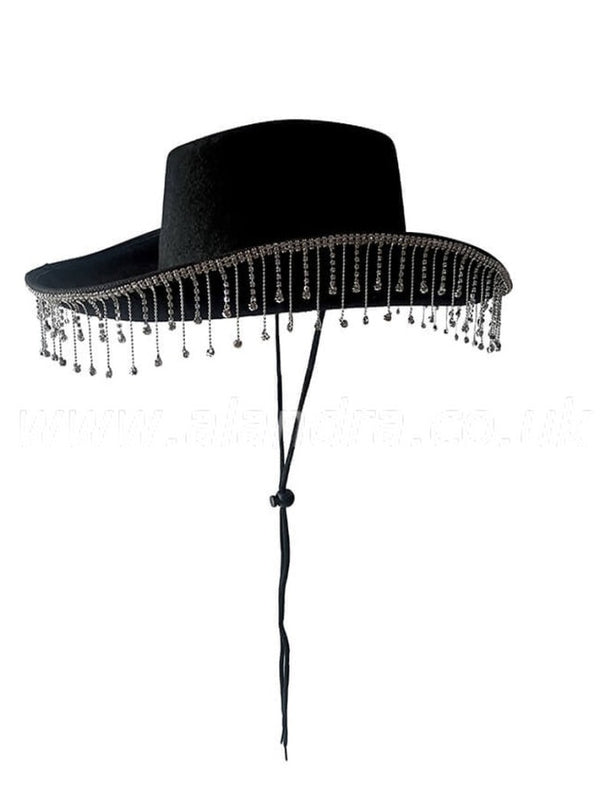 Black Cowboy Hat with Diamante Droplets