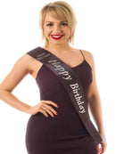 Black Diamante Happy Birthday Sash