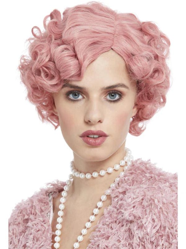 Deluxe 20s Flirty Flapper Wig, Pastel Pink