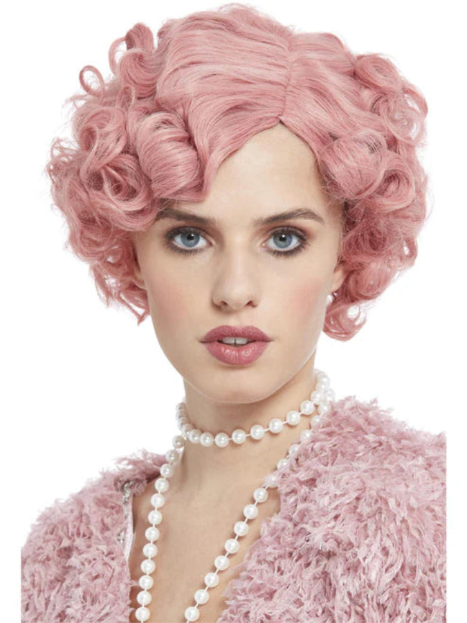 Deluxe 20s Flirty Flapper Wig, Pastel Pink
