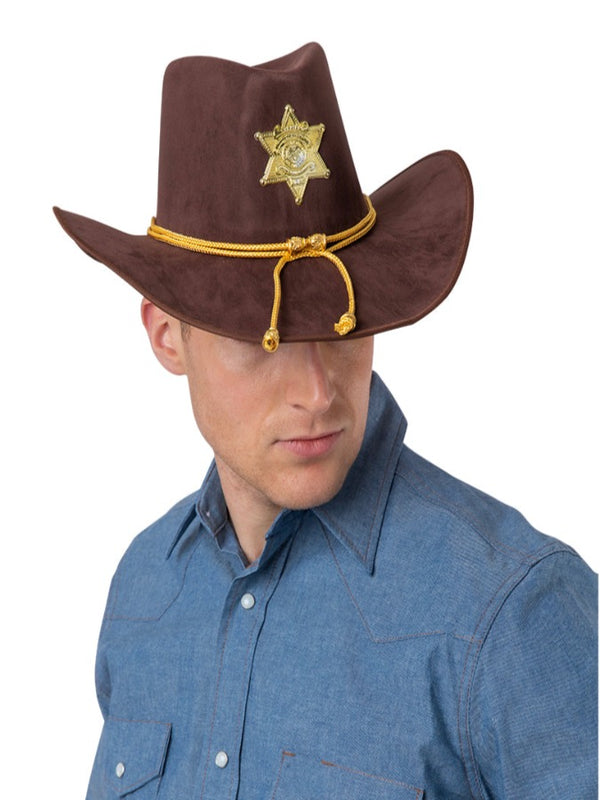 Cowboy Hat Brown With Gold Sheriff Badge