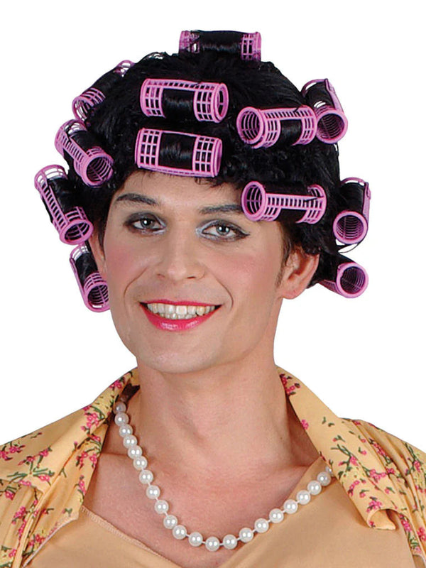 Granny with Rollers - Black Wig