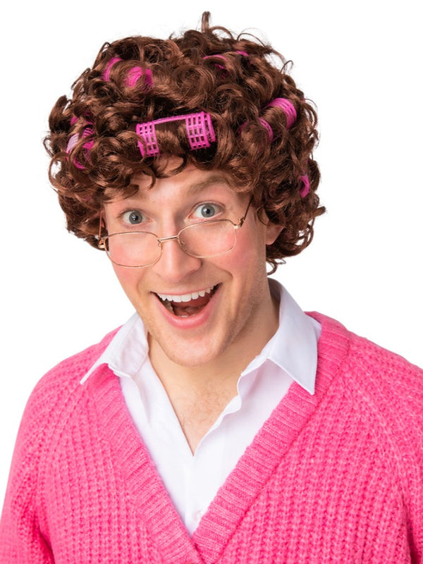Granny with Rollers - Brown Wig
