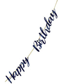 Happy Birthday Navy Blue Metallic Foil Script Bunting