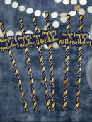 Happy Birthday Navy Blue & Gold Straws