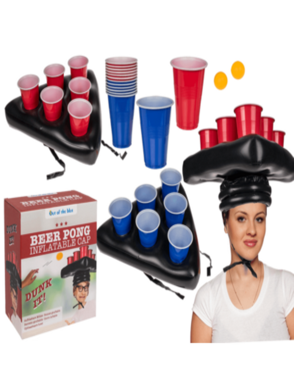 Inflatable cap, beer pong game