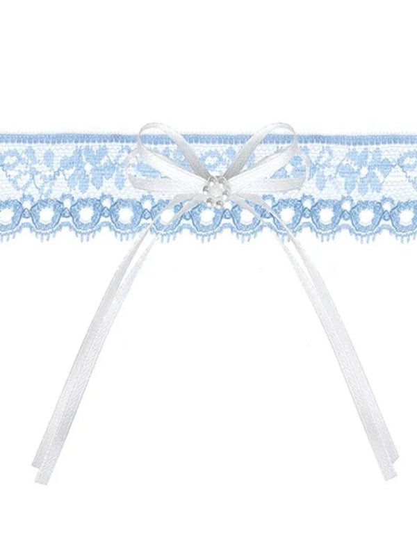 Lace garter with a ribbon, sky-blue