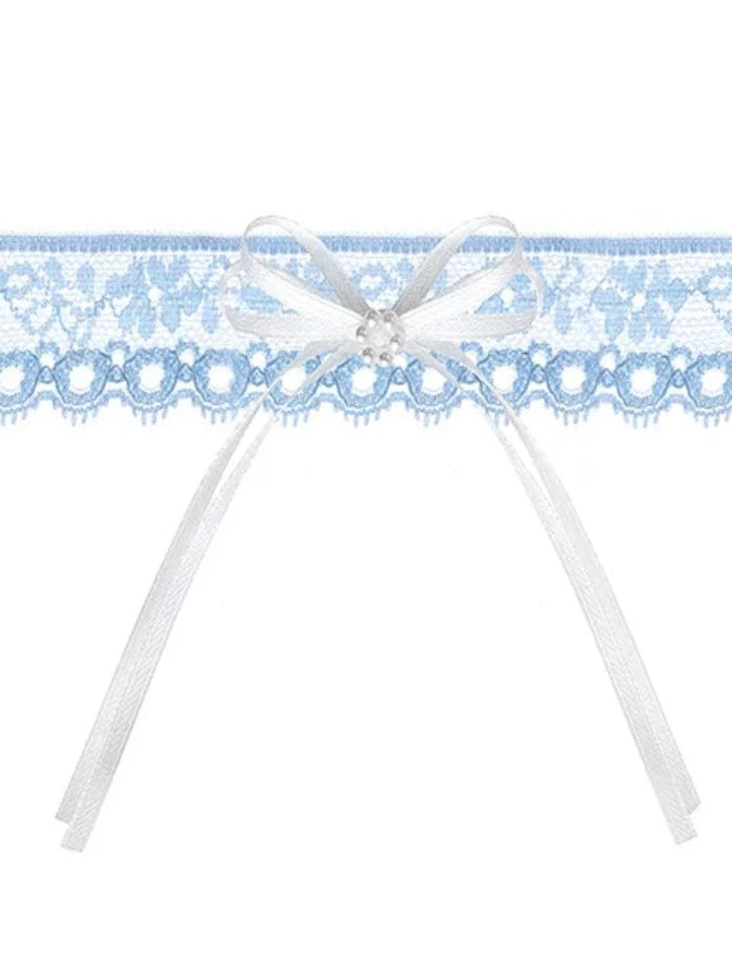 Lace garter with a ribbon, sky-blue