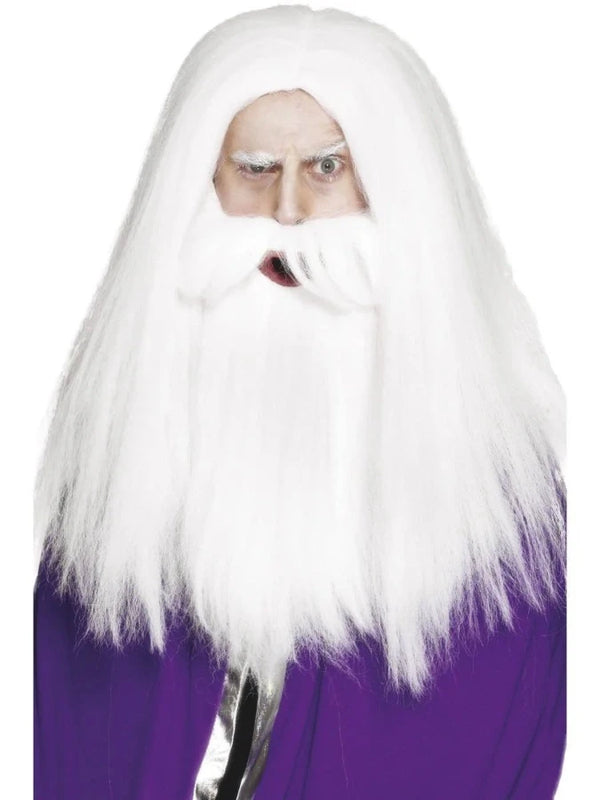 Magician Set, White, with Wig & Beard