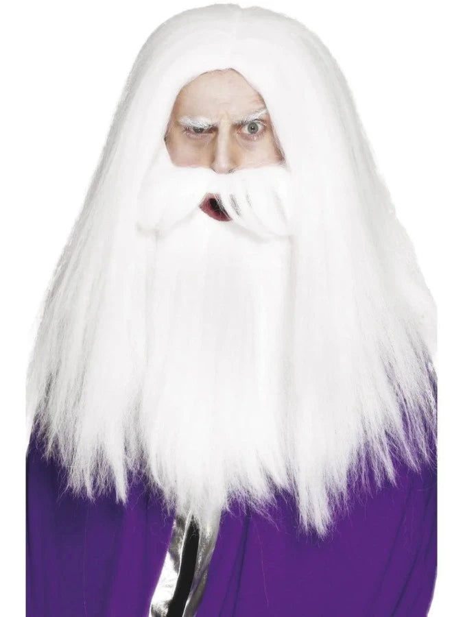 Magician Set, White, with Wig & Beard