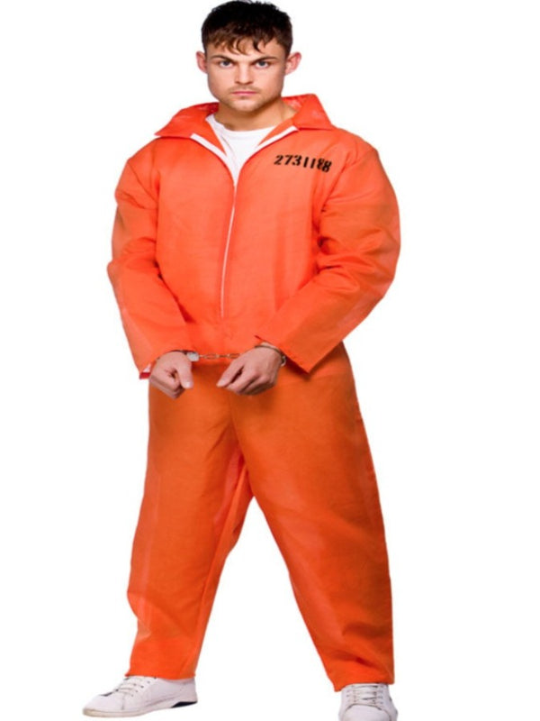 Orange Convict costume with handcuffs
