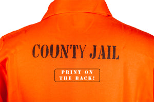 Orange Convict costume with handcuffs
