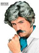 PLAYBOY WIG WITH MOUSTACHE grey