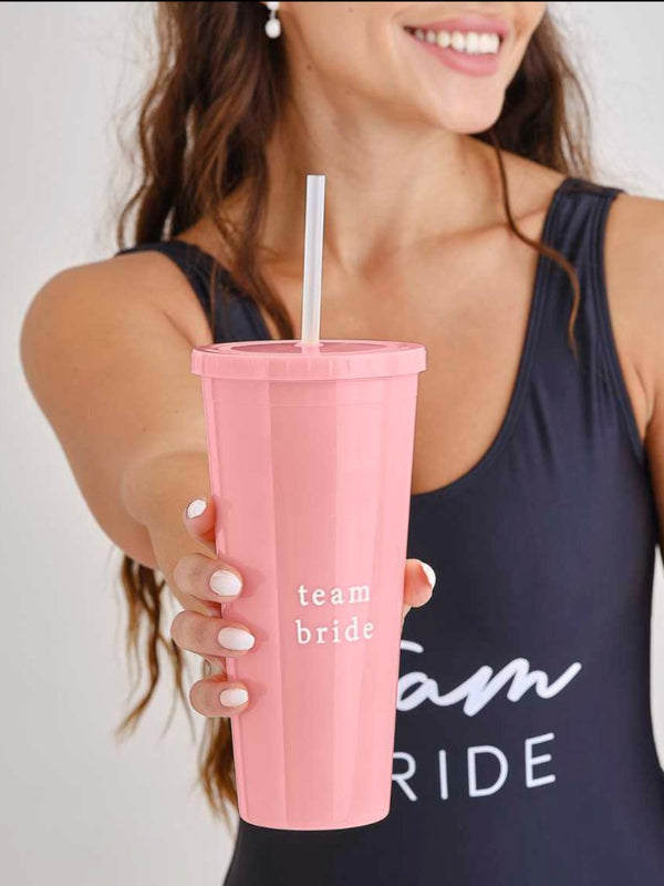 Pink Reusable Team Bride Hen Party Cup with Straw