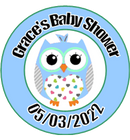 Baby Shower Personalised Badge Owl Design Blue