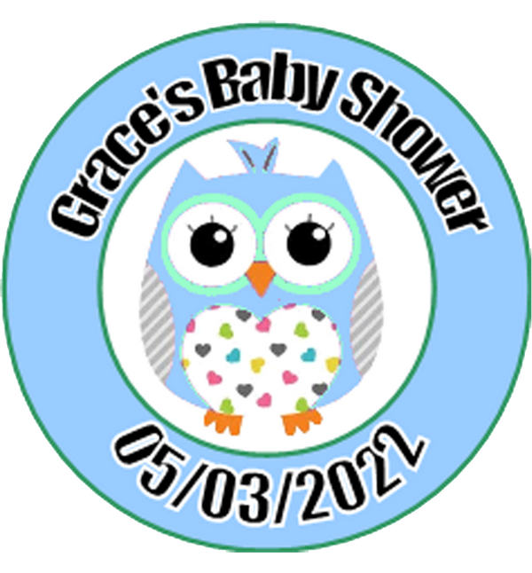 Baby Shower Personalised Badge Owl Design Blue