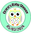 Baby shower Personalised Badge Owl Design Green