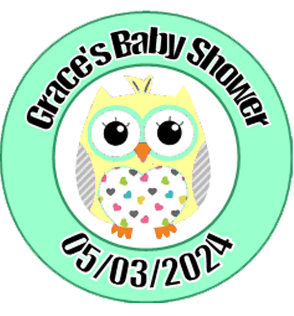 Baby shower Personalised Badge Owl Design Green