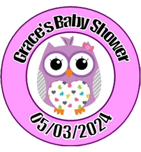 Baby Shower Personalised Badge Owl Design Pink