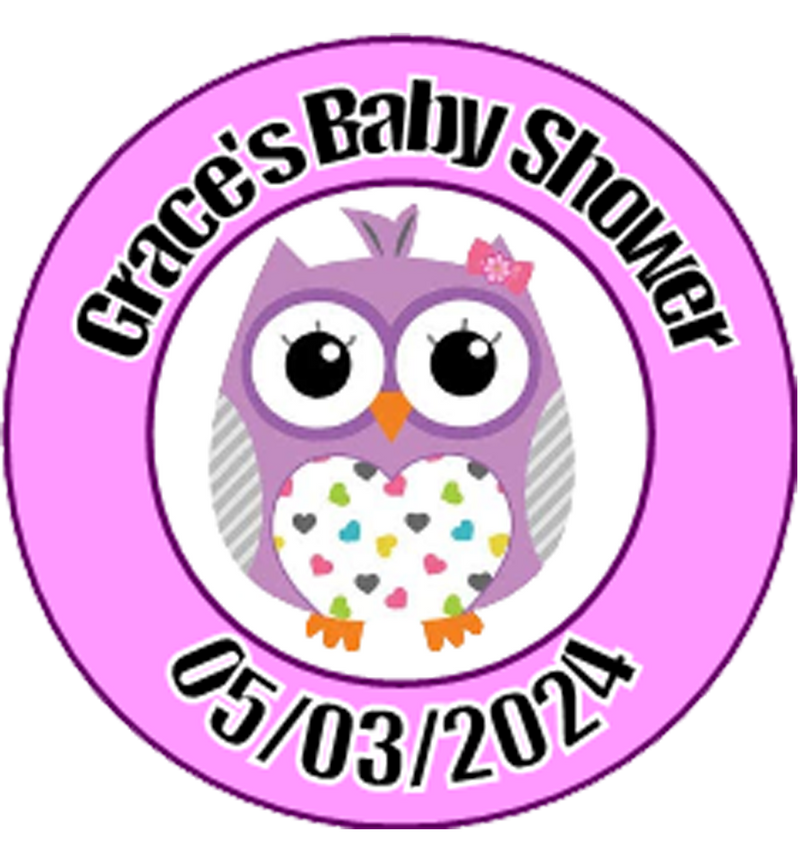 Baby Shower Personalised Badge Owl Design Pink