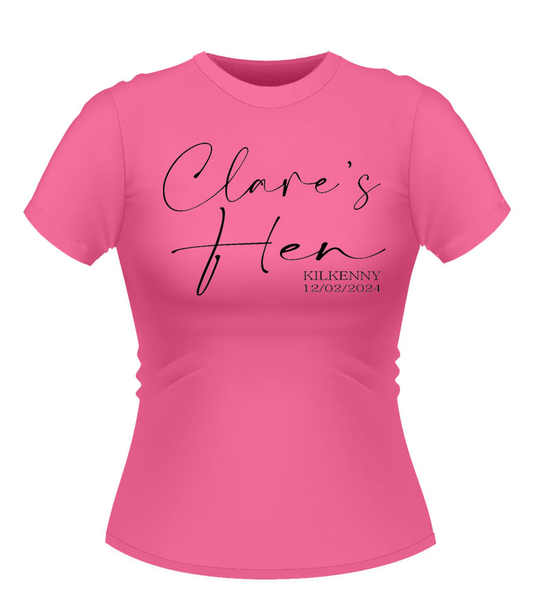 Personalised Hen Party Tshirt Script style